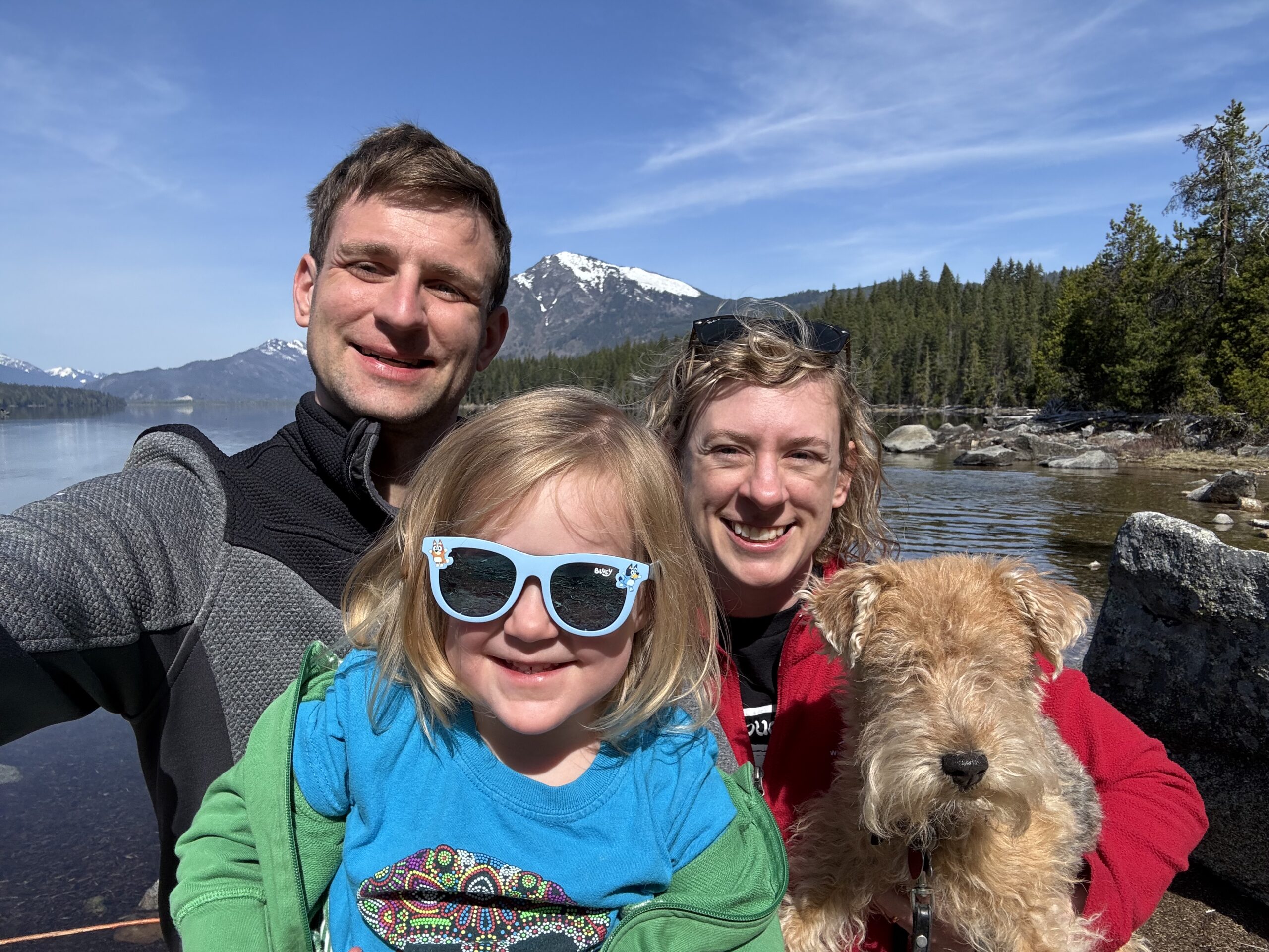 David, Em, and our daughter on a camping trip at Lake Wenatchee